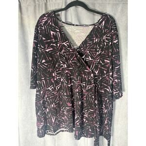 Merona Graphic Print Faux Wrap Shirt Womens Sz 2XL Stretch Purple And Black